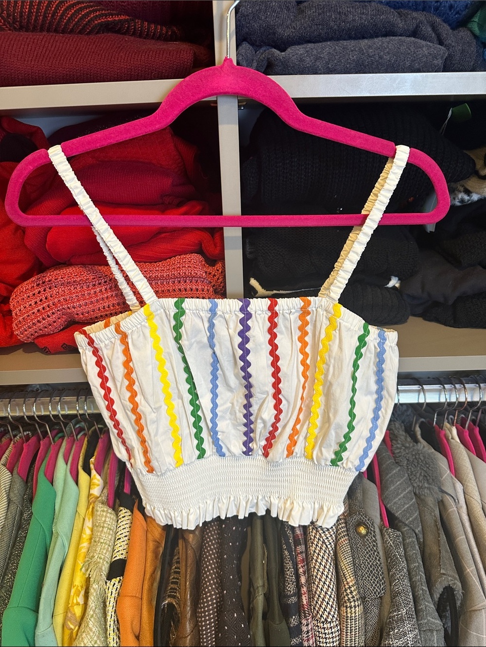 English Factory white/multicolor sleeveless elastic waistband crop top size XS